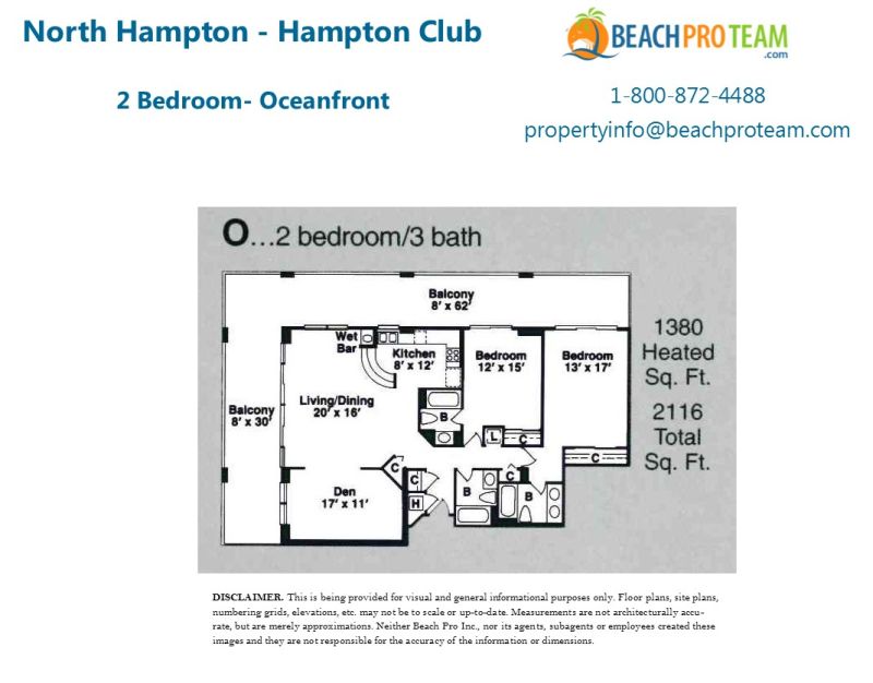 Kingston Plantation - North Hampton Floor Plan O - 2 Bedroom Oceanfront